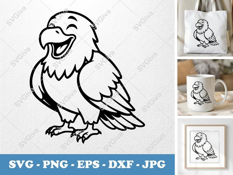 Eagle Smiling Happily SVG PNG DXF EPS | Happy Bird Cut File for Cricut Silhouette