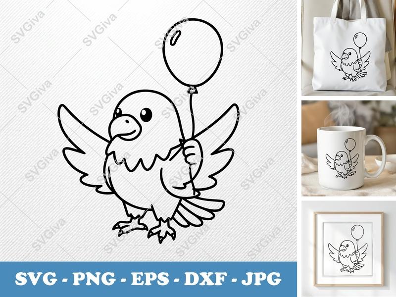 Eagle SVG Cute Balloon, Cartoon Bird, Animal Clipart | PNG EPS DXF for Cricut & Silhouette