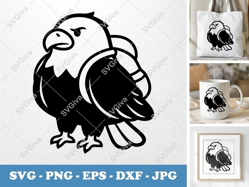 Eagle SVG, Cute Cartoon Bald Eagle, Patriotic Bird Cut File for Cricut & Silhouette | PNG EPS DXF Vector Clipart
