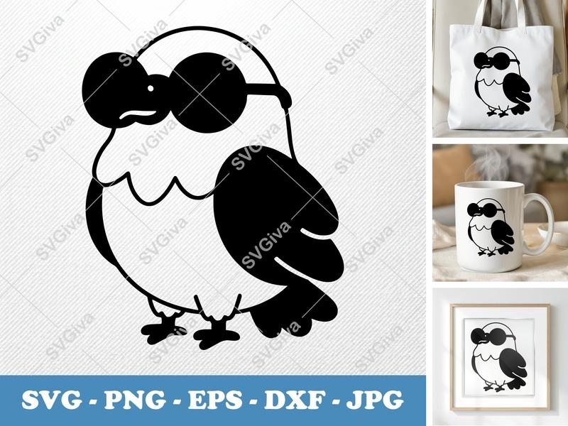 Eagle SVG Cute Cartoon, Bald Eagle with Sunglasses Clipart, PNG EPS DXF for Cricut & Silhouette, Bird Vector File