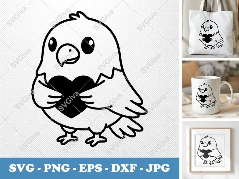 Eagle SVG, Cute Cartoon Bird with Heart, Digital Cut File for Cricut & Silhouette | PNG EPS DXF Vector Clipart