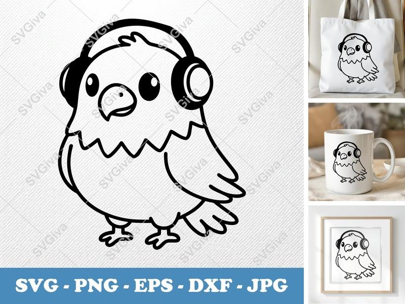Eagle SVG | Cute Cartoon Headphone Design | PNG EPS DXF for Cricut & Silhouette | Bird Animal Vector Art
