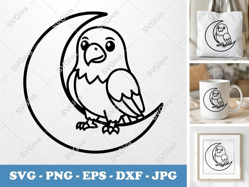 Eagle SVG Cute Moon Design | Animal Clipart PNG EPS DXF | Cricut Silhouette Cut File