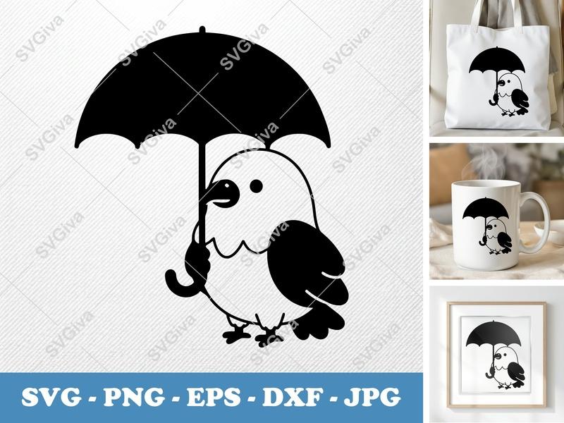 Eagle SVG | Cute Umbrella Bird PNG EPS DXF | Cartoon Animal Cut File for Cricut, Silhouette | Modern Kids Craft Design