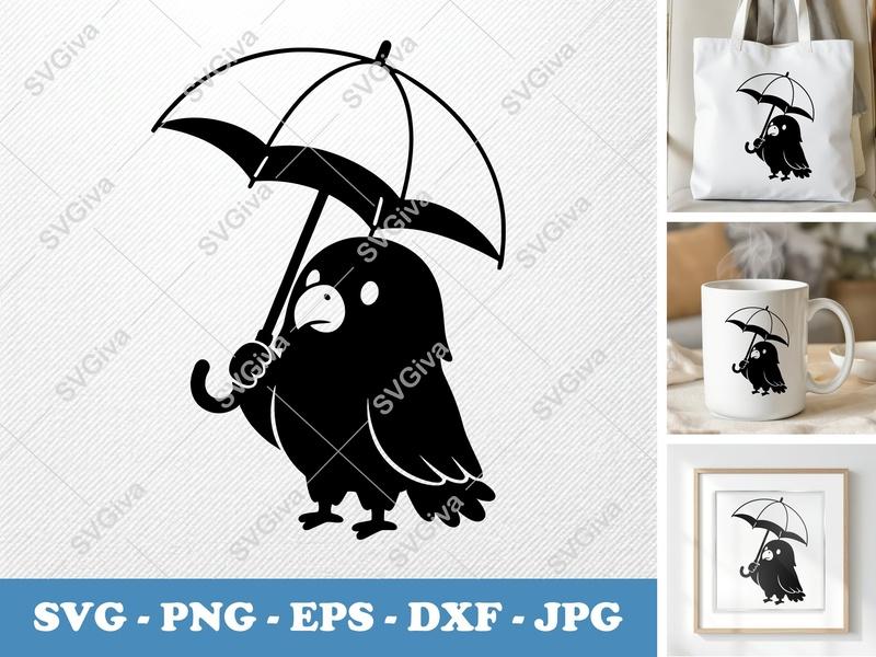 Eagle SVG Cute Umbrella Design | Modern Bird Clipart | PNG EPS DXF for Cricut, Silhouette, Vector Cut File