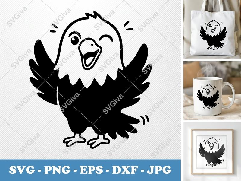 Eagle SVG | Cute Winking Happy Bird Clipart | Modern Clean Design | PNG EPS DXF for Cricut & Silhouette