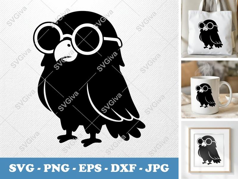 Eagle SVG | Funny Eagle with Glasses Cut File | Modern Bird Clipart PNG EPS DXF for Cricut, Silhouette