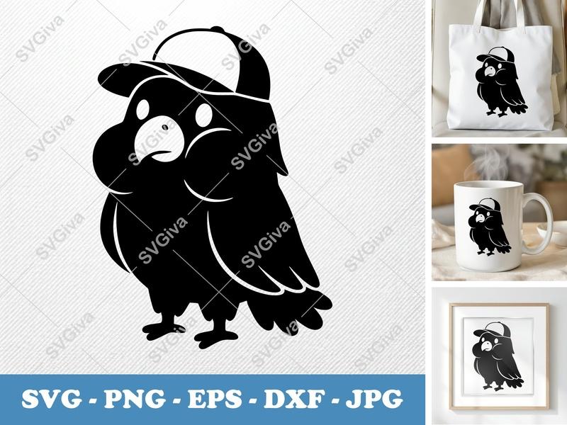 Eagle SVG | Modern Cartoon Bird with Baseball Cap | PNG EPS DXF | Cricut Silhouette Cut File