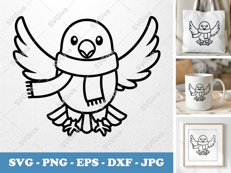 Eagle SVG | Modern Clean Line Art Bird with Scarf | PNG EPS DXF for Cricut Silhouette
