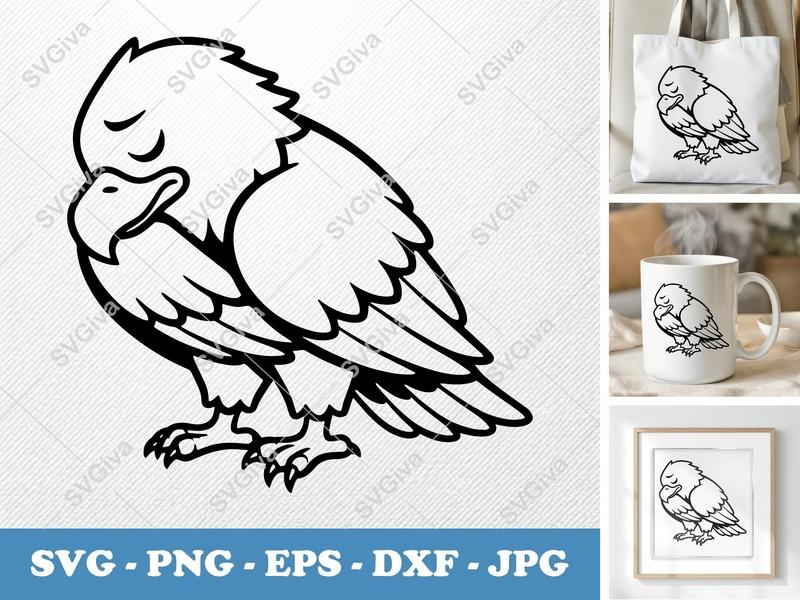 Eagle SVG | Modern Clean Line Art, Sleeping Bird | PNG EPS DXF | Cricut Silhouette File, Digital Download