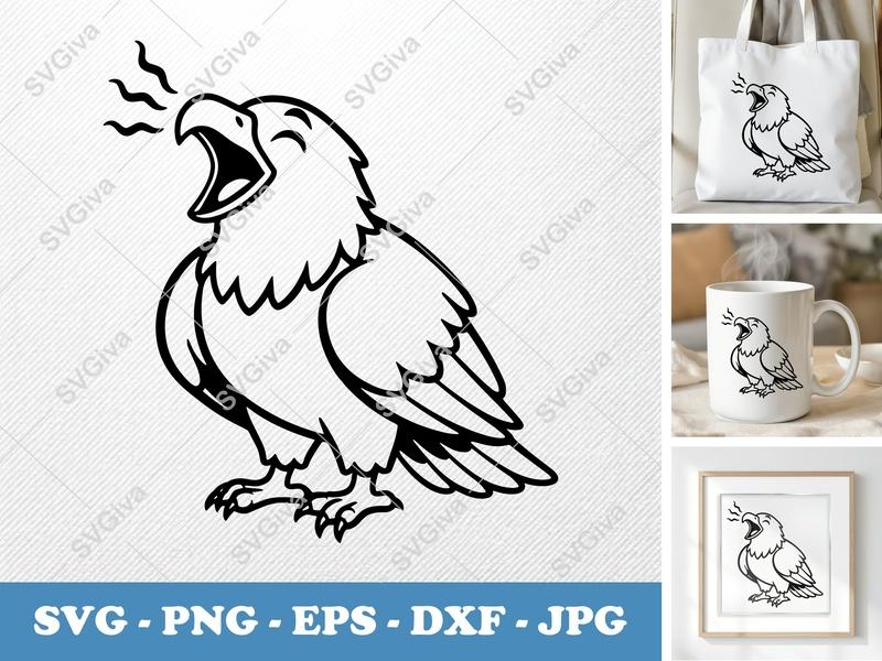 Eagle SVG Screaming, Cartoon Bird, Patriotic Clipart | PNG EPS DXF for Cricut, Silhouette | Animal Outline Cut File