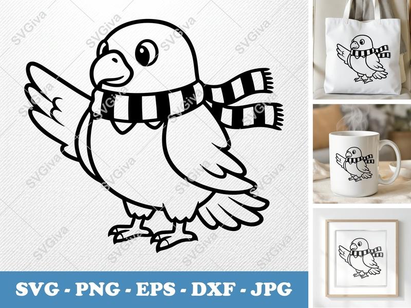 Eagle wearing a scarf SVG | Friendly Bean-Shaped Design | Rounded Body Cut File | PNG DXF EPS | Cricut Silhouette