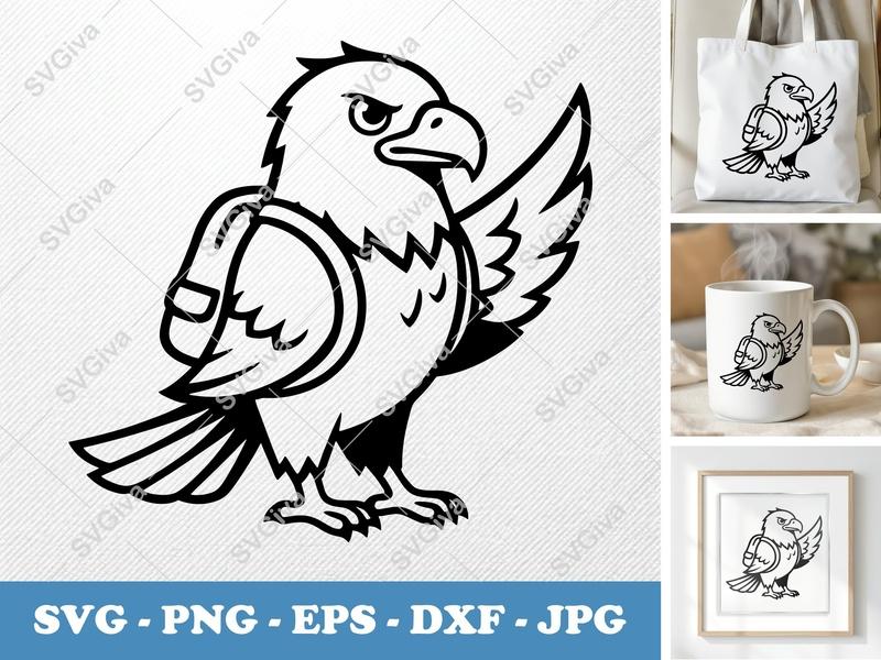 Eagle Wearing Backpack SVG | Bold Minimalist Vector Cut File | PNG DXF EPS | Cricut Silhouette Design