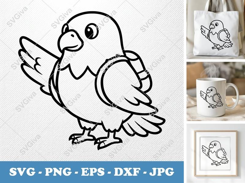 Eagle wearing backpack SVG | Friendly Bean-Shaped Cut File | PNG DXF EPS | Cricut Silhouette | Cute Bird Vector