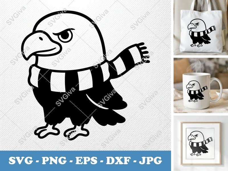 Eagle Wearing Scarf SVG | Puffy Pillow-Soft Forms | PNG DXF EPS | Cricut Silhouette File