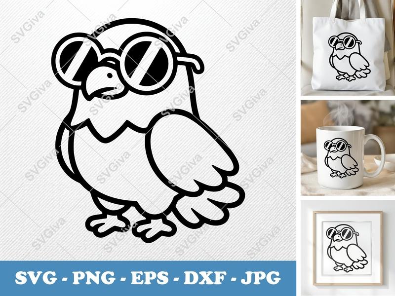Eagle Wearing Sunglasses SVG PNG DXF EPS | Cartoon Bird Cut File for Cricut Silhouette
