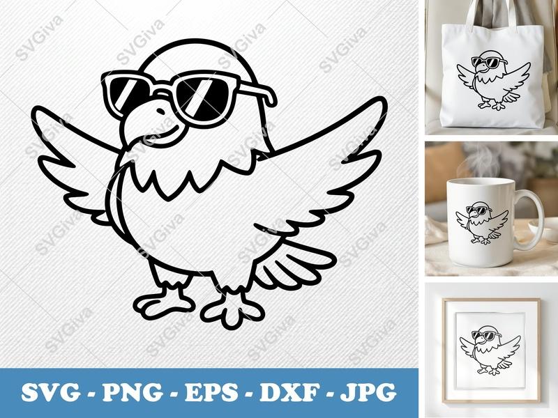 Eagle Wearing Sunglasses SVG | Rounded Body, Friendly Design | PNG DXF EPS | Cricut Silhouette File