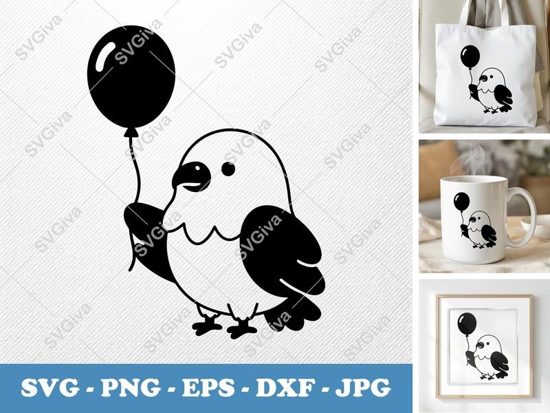 Eagle with Balloon SVG, Cute Cartoon PNG, EPS, DXF | Cricut & Silhouette Cut File, Kids Craft, Animal Clipart