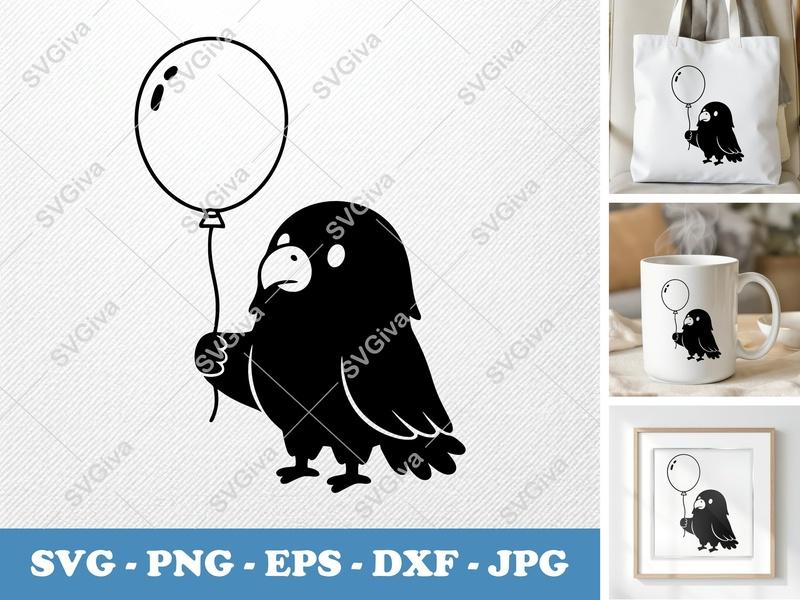 Eagle with Balloon SVG, Modern Bird Cut File | PNG EPS DXF for Cricut & Silhouette, Simple Animal Clipart Design