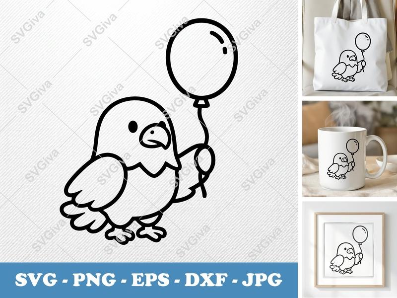 Eagle with Balloon SVG PNG DXF EPS | Puffy Cute Bird Cut File Cricut Silhouette