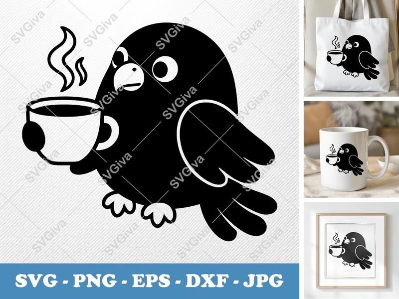 Eagle with Coffee Cup SVG | Puffy Soft Forms PNG DXF EPS | Cricut Silhouette | Inflated Pillow Art