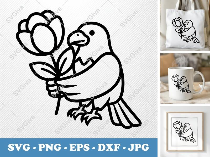 Eagle with Flower SVG, Modern Bird Clipart, Digital Download, PNG, EPS, DXF for Cricut & Silhouette, Floral Design