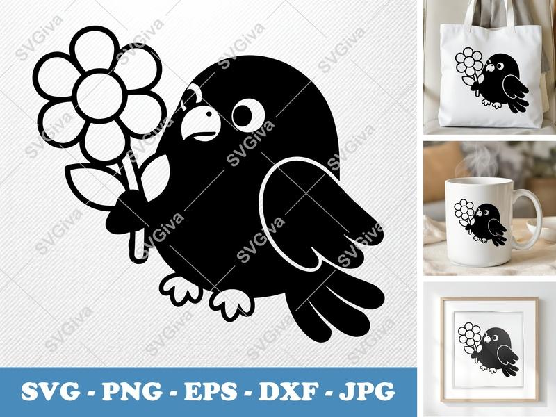 Eagle with Flower SVG | Puffy Soft Shapes | SVG PNG DXF EPS | Cricut Silhouette | Inflated Pillow Art