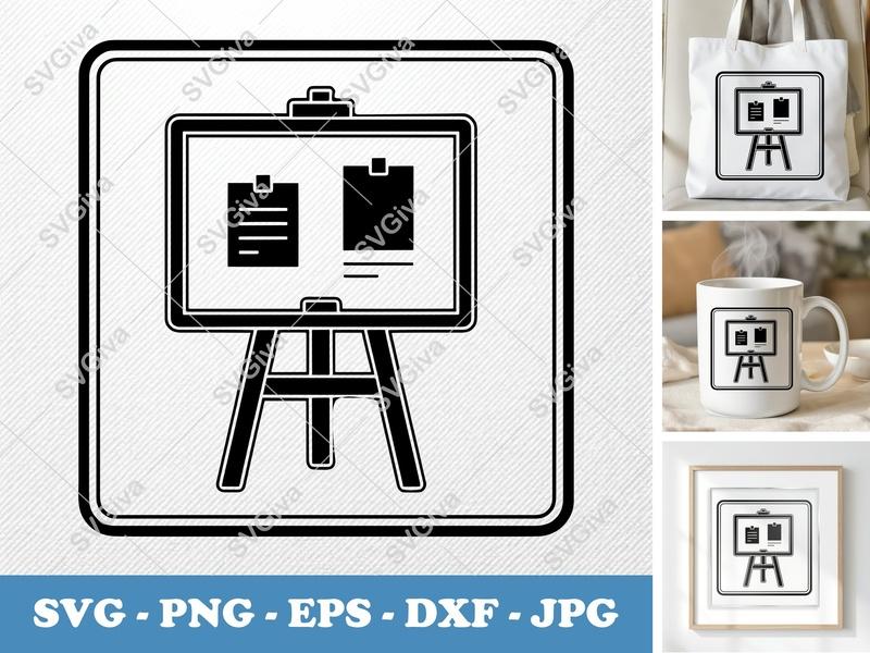 Easel classic svg icon | Presentation Board | Black Solid Fill | Crisp Edges | SVG, PNG, EPS, DXF for Cricut, Silhouette