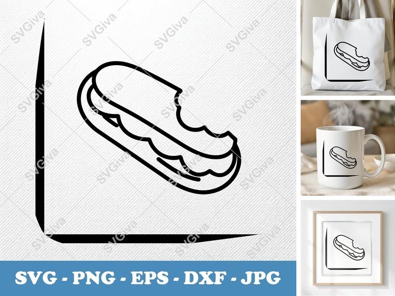 Eclair Partially Eaten SVG - Friendly Rounded Bean-Shaped Cut File | PNG DXF EPS | Cricut Silhouette