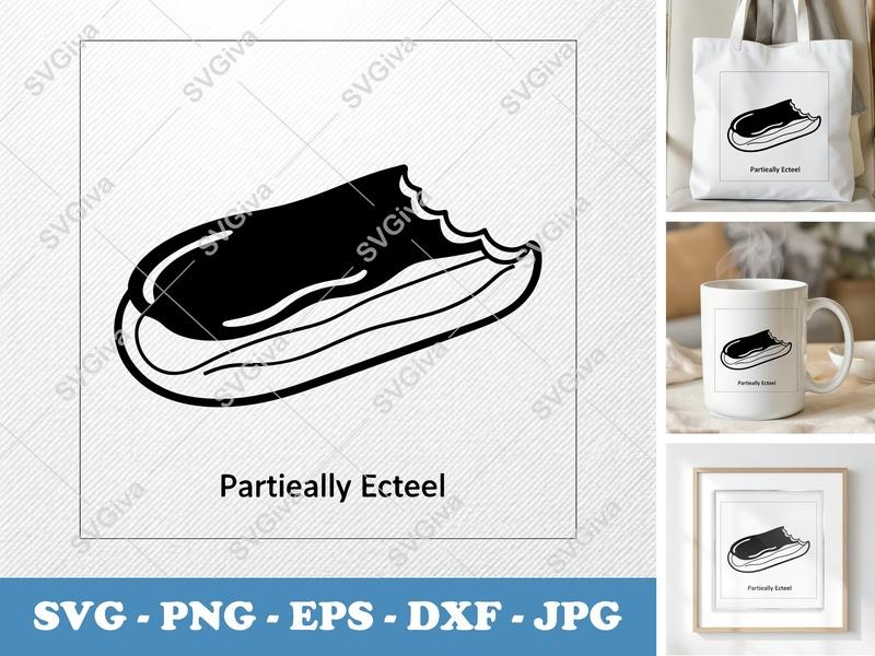 Eclair Partially Eaten SVG | Minimalist Character Digital Cut File | Bold Contour PNG DXF EPS for Cricut Silhouette | Dessert Food Sweet