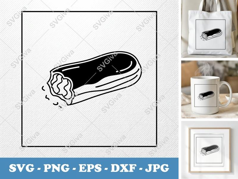 Eclair | Partially Eaten SVG | Minimalist Double-Outline Design | Thick Contour, Thin Lines | PNG DXF EPS | Cricut Silhouette File
