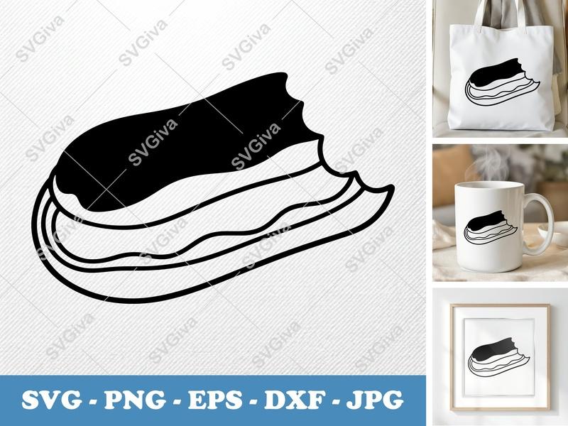 Eclair SVG | Bitten Dessert Cut File | Modern Food Clipart | Pastry Outline | EPS DXF PNG for Cricut & Silhouette