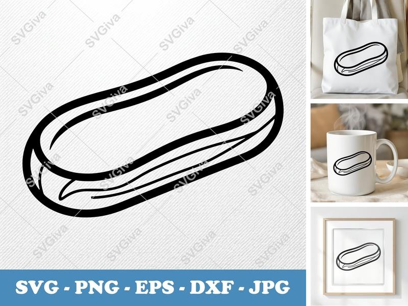 Eclair SVG | Dessert Pastry Food Outline | PNG EPS DXF | Cricut Silhouette Cut File, Baking Kitchen Clipart Vector