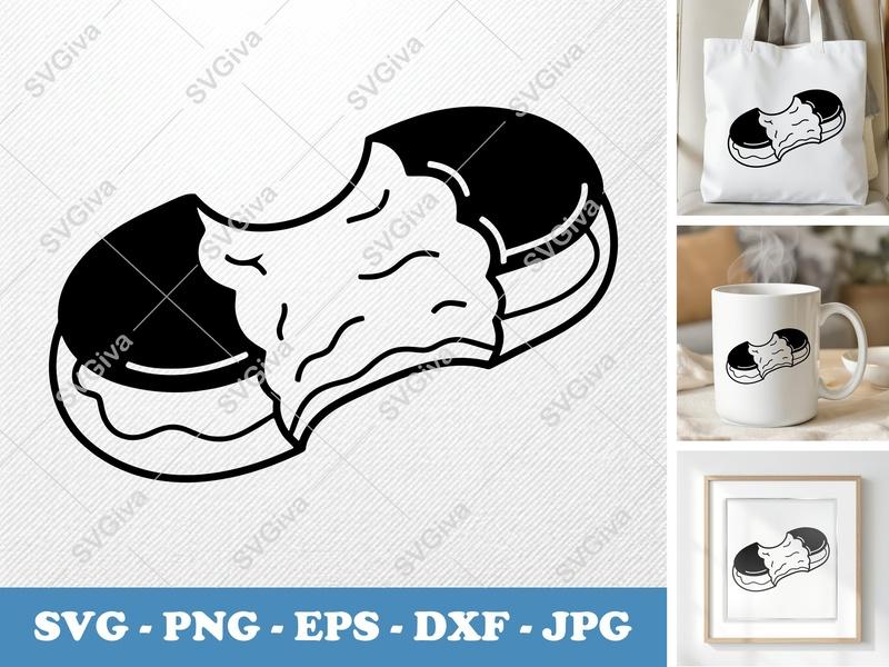 Eclair SVG, Modern Bitten Dessert Cut File | PNG EPS DXF for Cricut, Silhouette | Sweet Treat Clip Art