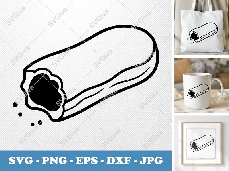 Eclair SVG | Modern Clean Design | Bitten Pastry Cut File | PNG EPS DXF for Cricut & Silhouette