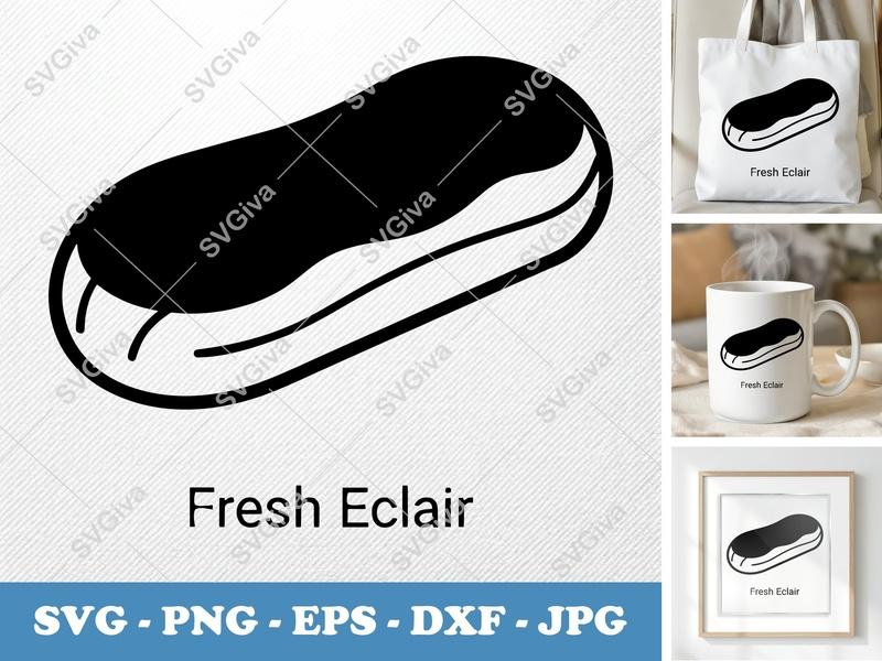 Eclair SVG | Modern Clean Dessert Icon | PNG, EPS, DXF Cut File for Cricut & Silhouette | Pastry Food Clip Art