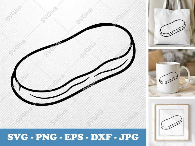 Eclair SVG, Modern Dessert Cut File, Food Outline | PNG EPS DXF for Cricut Silhouette | Bakery Snack Clip Art