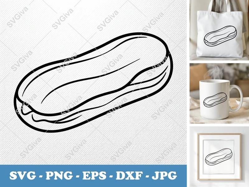 Eclair SVG | Modern Pastry Cut File | Dessert Clipart | PNG EPS DXF | Cricut Silhouette Ready