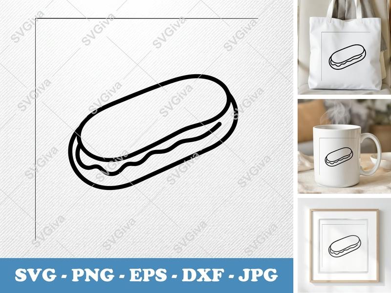 Eclair SVG, Rounded Bean-Shaped Cut File | Friendly Dessert PNG, DXF, EPS for Cricut & Silhouette