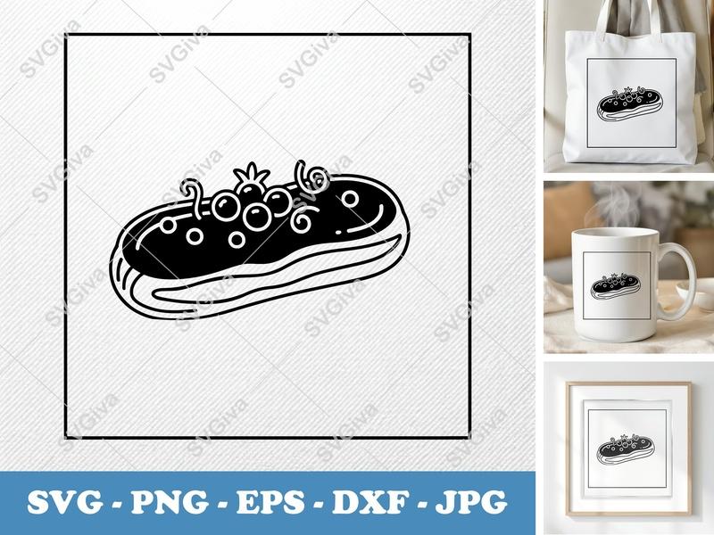 Eclair with Garnish SVG | Double Outline, Clean Balance | PNG DXF EPS | Cricut Silhouette Baking