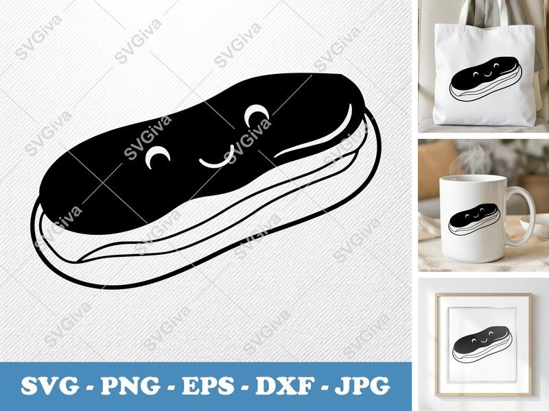 Eclair with Smiling Face SVG | Puffy Soft Shapes | PNG DXF EPS | Cricut Silhouette Cut File