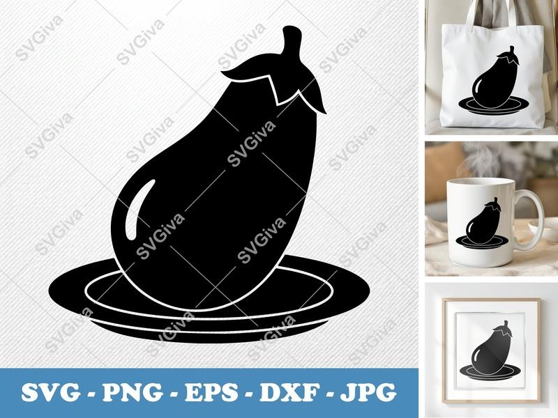 Eggplant on a Plate SVG | Puffy Soft Forms | PNG DXF EPS | Cricut Silhouette File