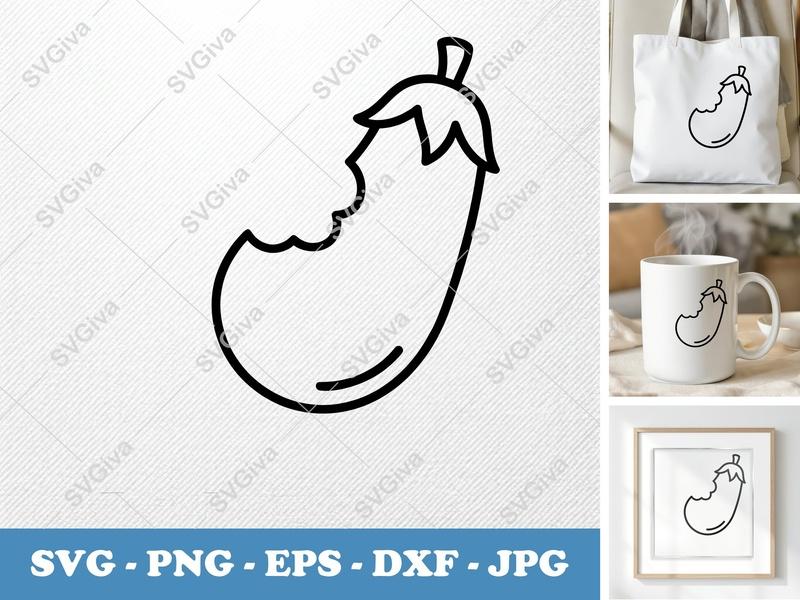 Eggplant Partially Eaten SVG | Food Vegetable Cut File PNG DXF EPS Cricut Silhouette