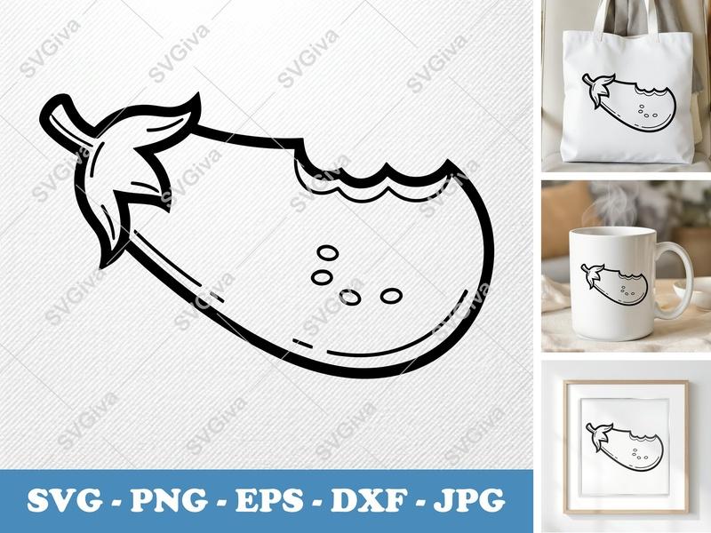 Eggplant Partially Eaten SVG | Minimalist Vector Cut File | PNG DXF EPS for Cricut Silhouette