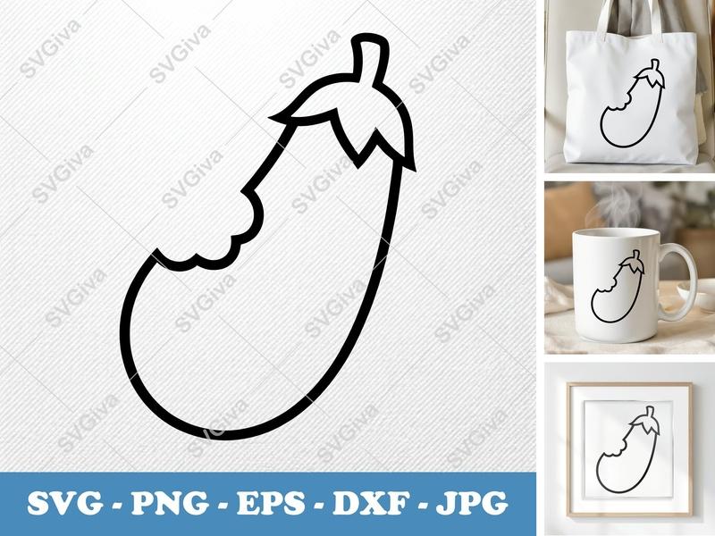 Eggplant SVG | Bitten Vegetable Cut File | Modern Food Clipart for Cricut & Silhouette | PNG EPS DXF Vector Art