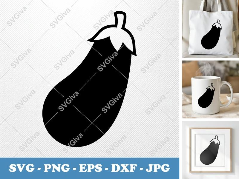 Eggplant SVG Cut File, Modern Vegetable Icon, Food Clipart, PNG EPS DXF | Cricut Silhouette Design | Kitchen Decal