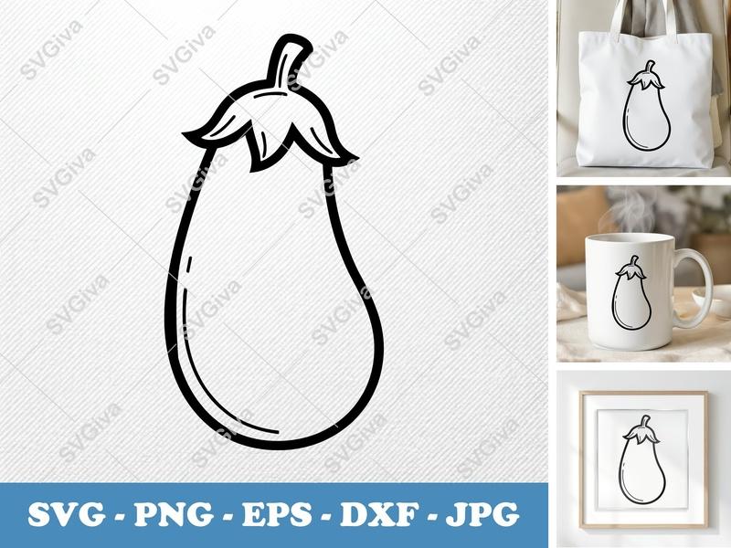 Eggplant SVG | Minimalist Vector Cut File | Simple Bold Outline | PNG DXF EPS for Cricut Silhouette