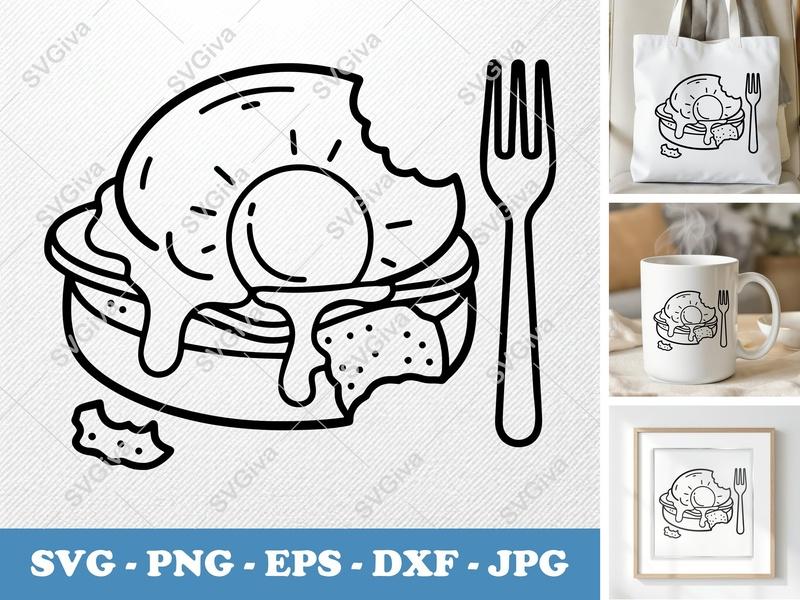 Eggs Benedict Partially Eaten SVG | Double-Outline Minimalist Design | PNG DXF EPS for Cricut & Silhouette