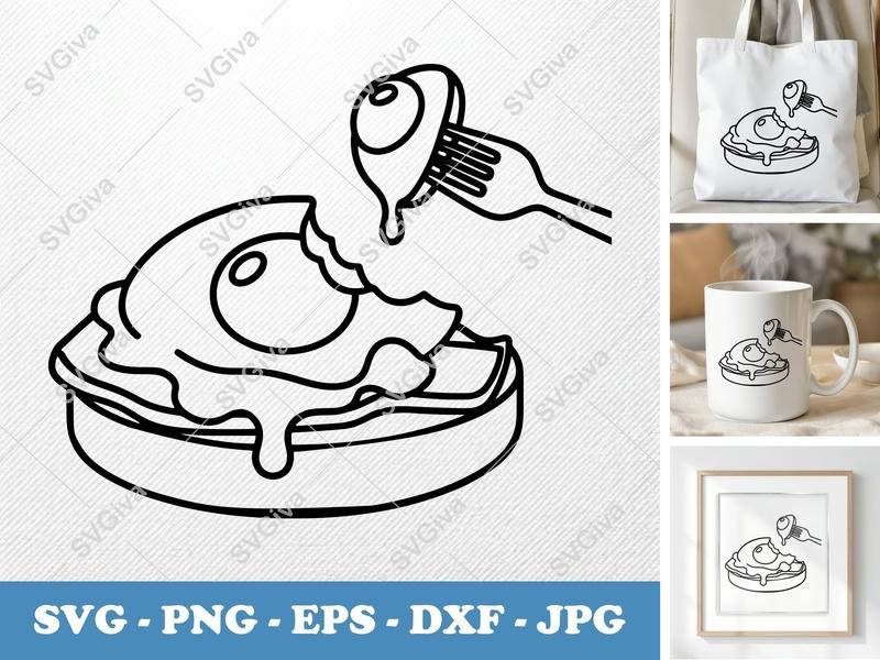 Eggs Benedict Partially Eaten SVG | Friendly Rounded Minimalist Design | PNG DXF EPS | Cricut Silhouette Kitchen Cut File