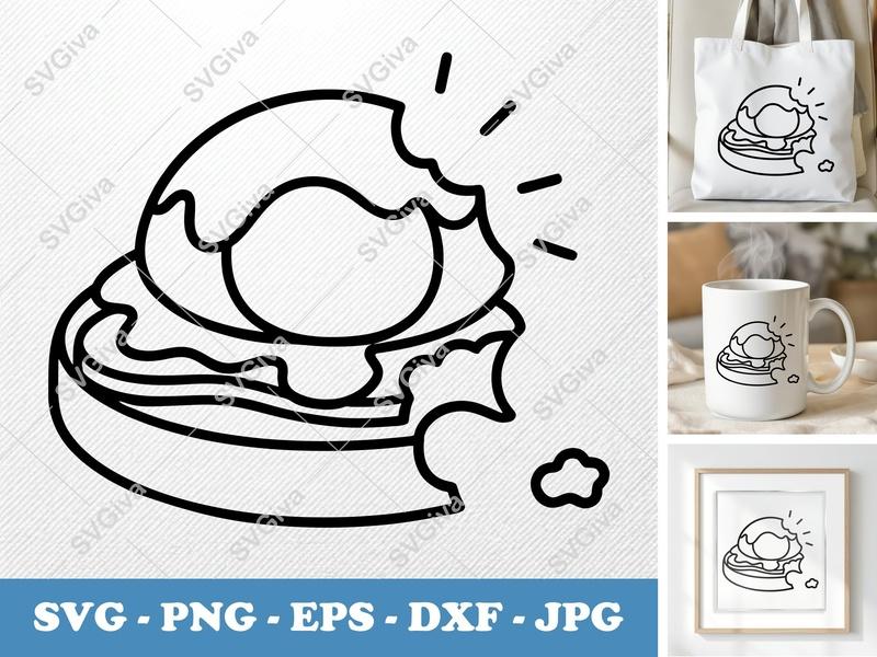Eggs Benedict SVG, Bitten Breakfast Food Clip Art, Modern Line Art, PNG EPS DXF for Cricut, Silhouette, Kitchen Decor